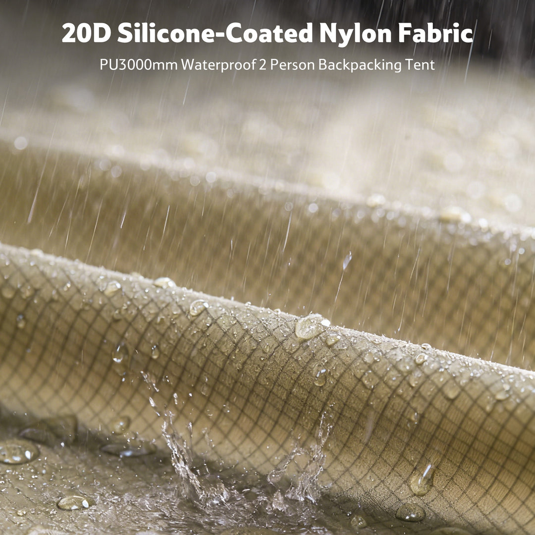 Naturehike Giling PRO 2-Person 4-Season backpacking tent waterproof fabric detail, durable 20D silicone-coated nylon with PU3000mm+ rating for reliable rain protection, designed for hiking, trekking, and all-weather outdoor camping.