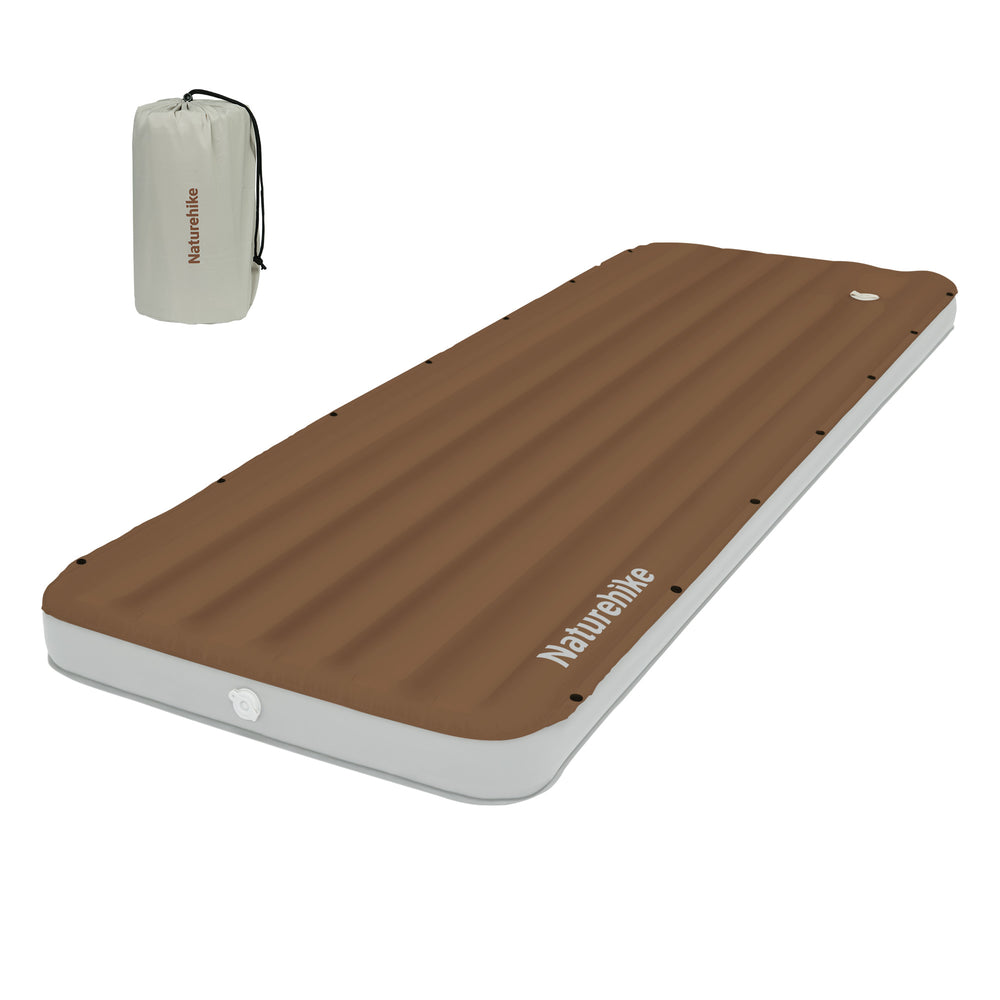 Naturehike Libamboo Connectable Inflatable Pad in Caramel color with built-in foot pump on white background, ultralight and durable camping air mattress for hiking, backpacking, and outdoor adventures.