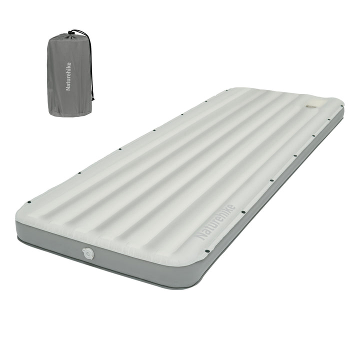 Naturehike Libamboo Modular Inflatable Pad in Grey with built-in foot pump on white background, lightweight and durable camping air mattress, ultralight sleeping pad for hiking, backpacking, and outdoor travel.
