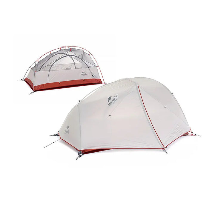 Full assembled view of the Naturehike Star River 2-Person Tent in gray, showing both the waterproof outer fly and the mesh inner tent structure. Highlights the dual-layer system for balanced weather protection and ventilation.