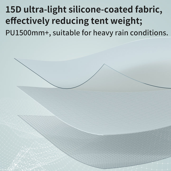 Naturehike Star River UL 2-Person ultralight backpacking tent featuring 15D ultra-light silicone-coated fabric with PU1500mm+ waterproof rating, designed to reduce weight and perform reliably in heavy rain conditions.