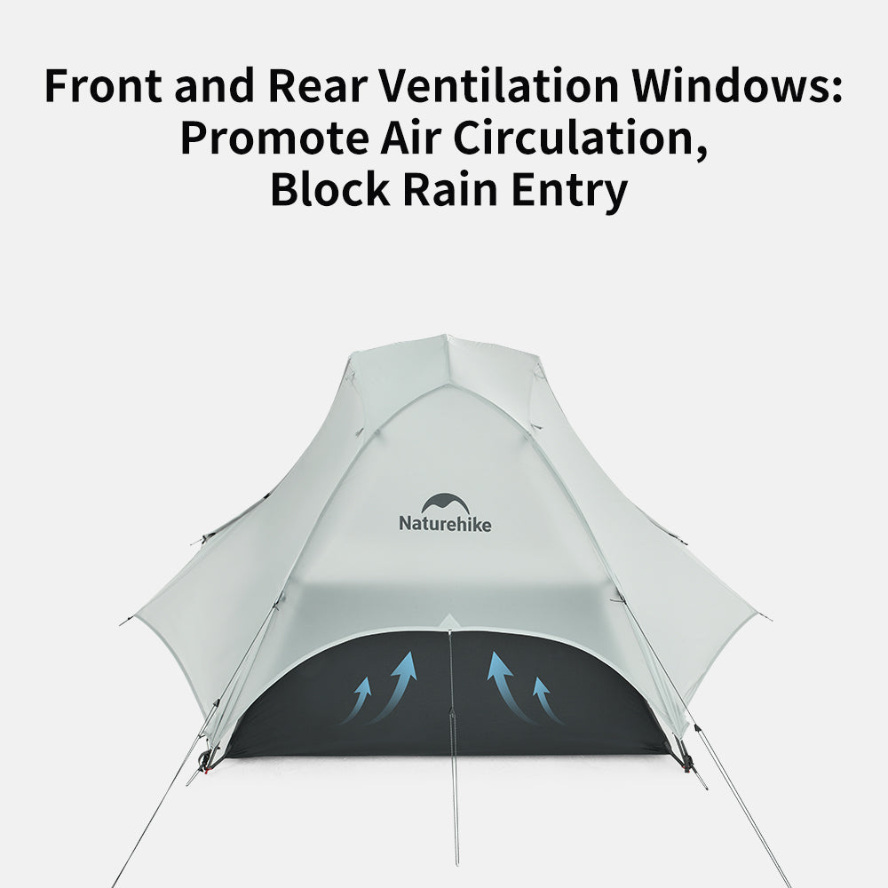 Naturehike Star River UL 2-Person ultralight backpacking tent featuring front and rear ventilation windows that promote air circulation while helping block rain from entering the tent.