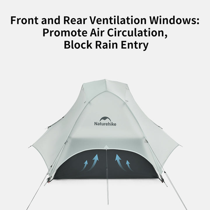 Naturehike Star River UL 2-Person ultralight backpacking tent featuring front and rear ventilation windows that promote air circulation while helping block rain from entering the tent.