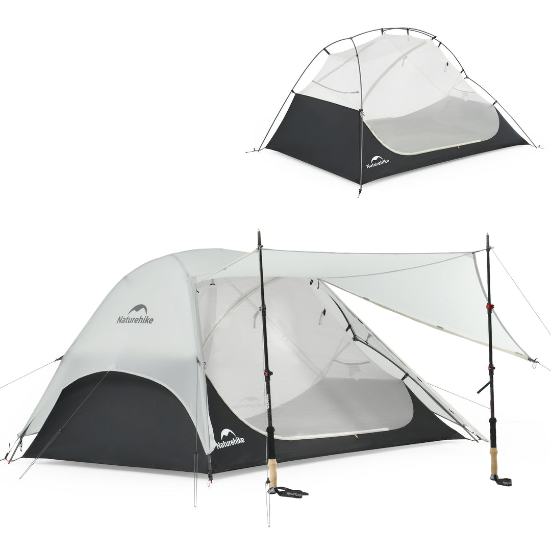 Naturehike Star River UL 2-Person ultralight backpacking tent with grey rainfly and fully assembled inner tent, shown set up on a white background for three-season backpacking.