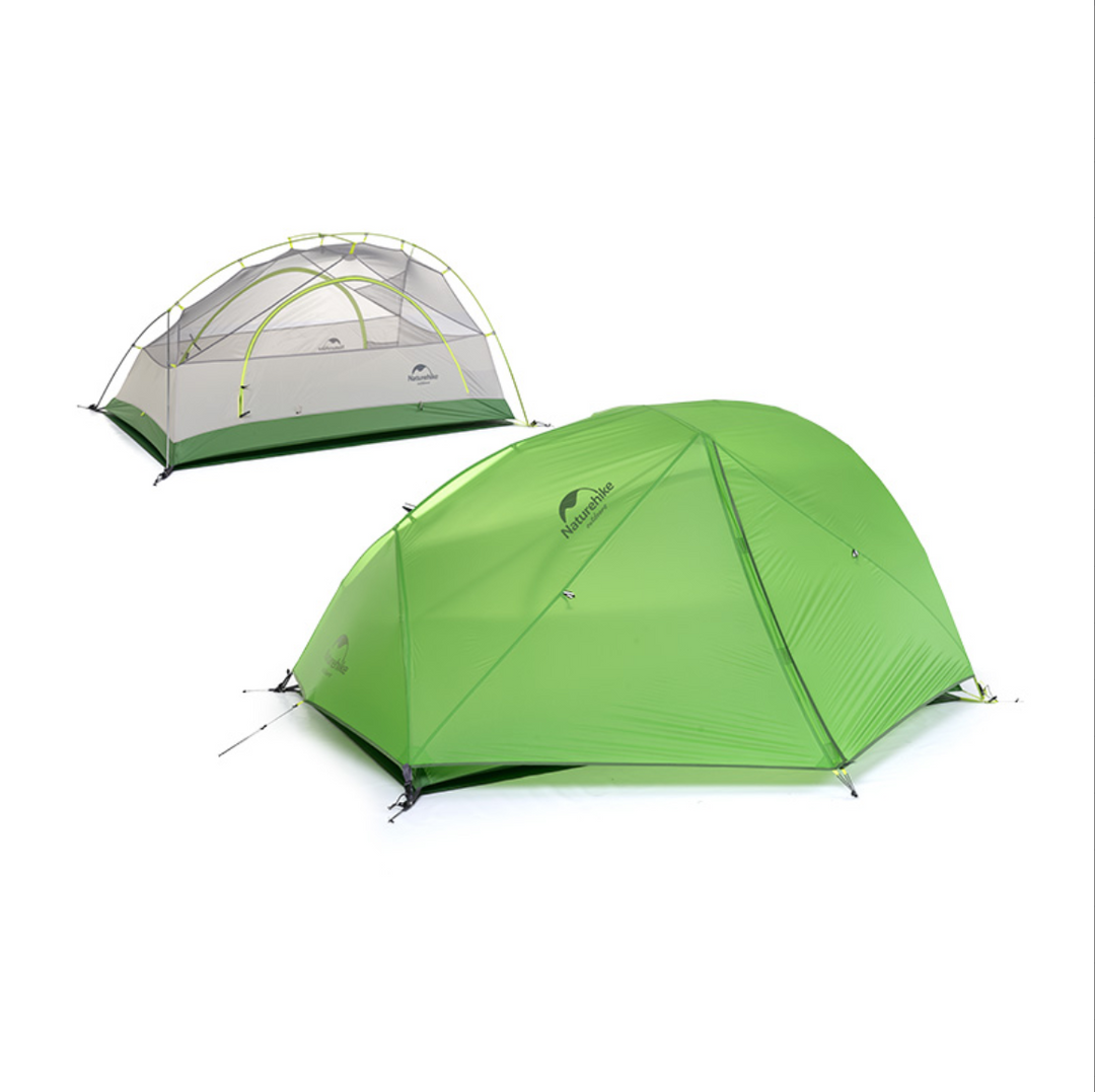 Naturehike Star River UL 2-Person Tent fully set up in the green 20D version. This high-quality, ultra-lightweight double-wall tent balances durable waterproof materials with excellent interior ventilation.