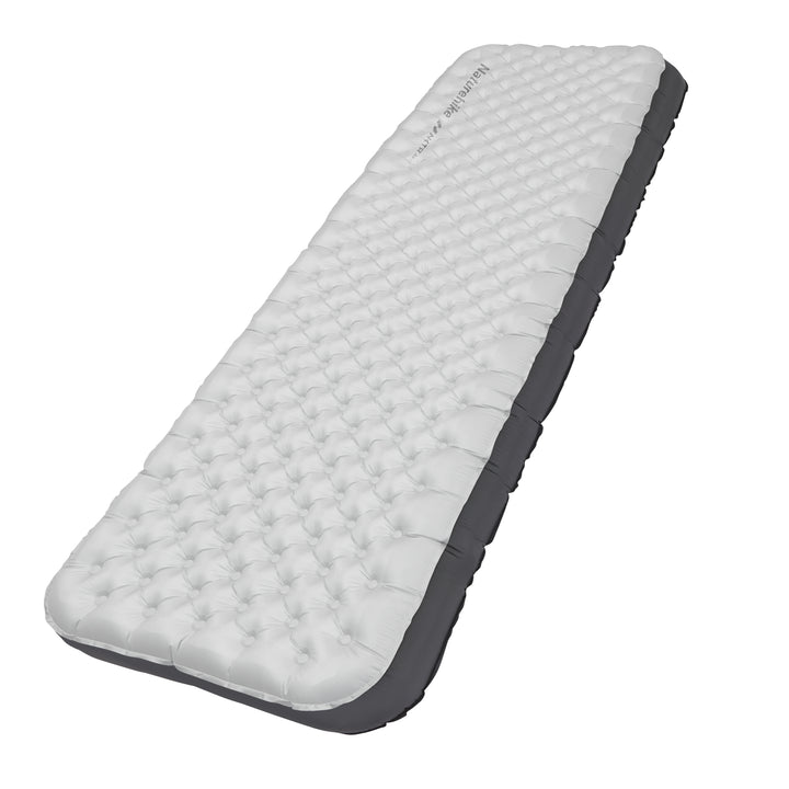 Naturehike TuYe R6.5 ultralight inflatable sleeping pad fully inflated on white background, insulated camping mat with reinforced sidewalls for stability, lightweight and compact design for backpacking, hiking, and cold-weather outdoor use.