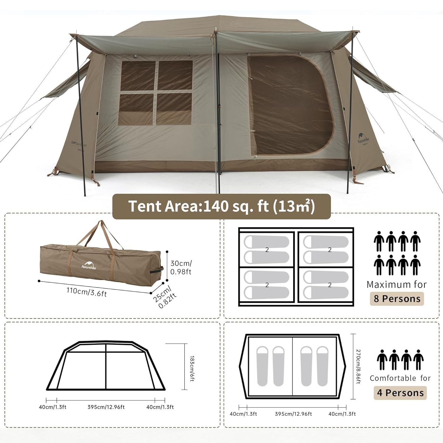 ネイチャーハイク　naturehike village13　ヴィレッジ13 Village™ 13 6-Person Automatic Cabin Tent | Naturehike