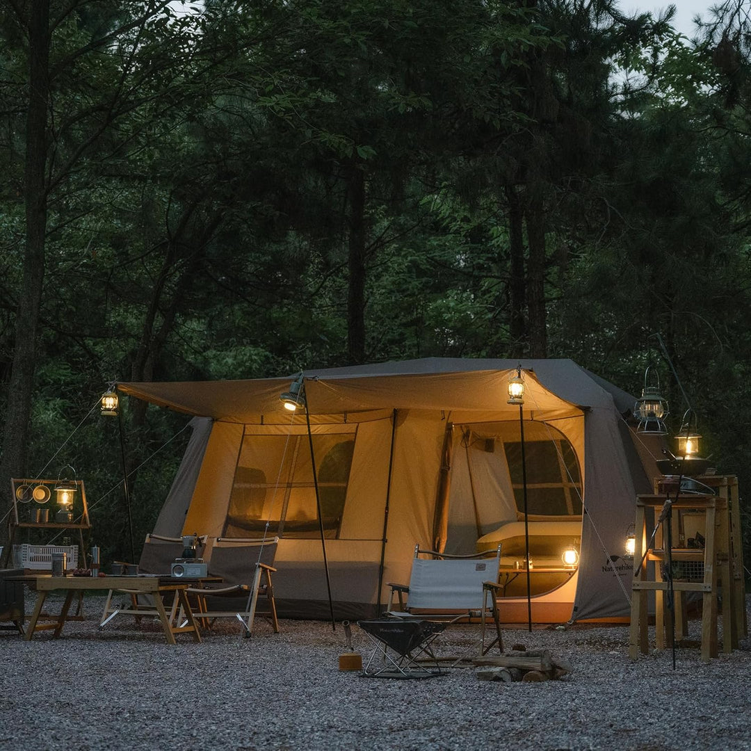 Naturehike Village 13 6-Person Automatic Cabin Tent full outdoor view with cozy and inviting atmosphere, ideal for family camping and creating memorable outdoor experiences.