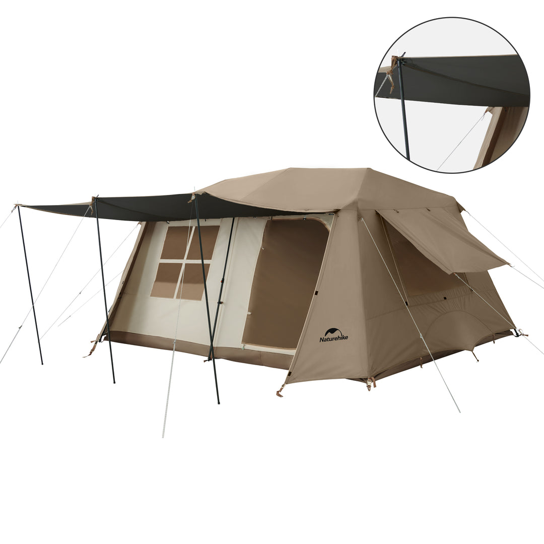 Naturehike Village 13 6-Person Automatic Cabin Tent Titanium Black front view on white background, spacious family camping tent with easy setup, breathable mesh windows, and durable structure for outdoor adventures.
