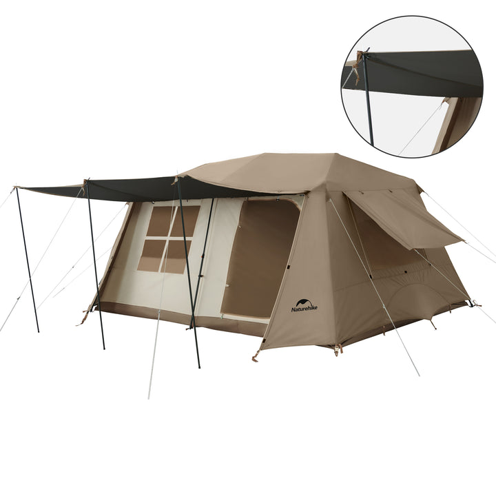 Naturehike Village 13 6-Person Automatic Cabin Tent Titanium Black front view on white background, spacious family camping tent with easy setup, breathable mesh windows, and durable structure for outdoor adventures.

