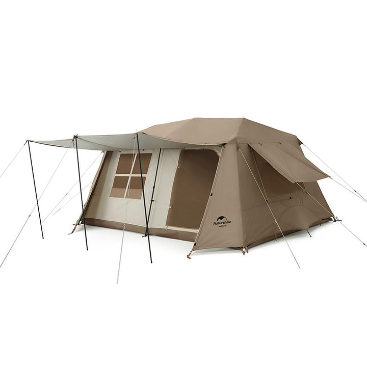 Naturehike Village 13 6-Person Automatic Cabin Tent front view on white background, spacious family camping tent with easy setup, breathable mesh windows, and durable structure for outdoor adventures.