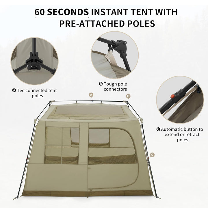 Naturehike Village 13 6-Person Automatic Cabin Tent close-up of quick setup design, allowing the tent to be fully assembled in 60 seconds, convenient and user-friendly for family camping.
