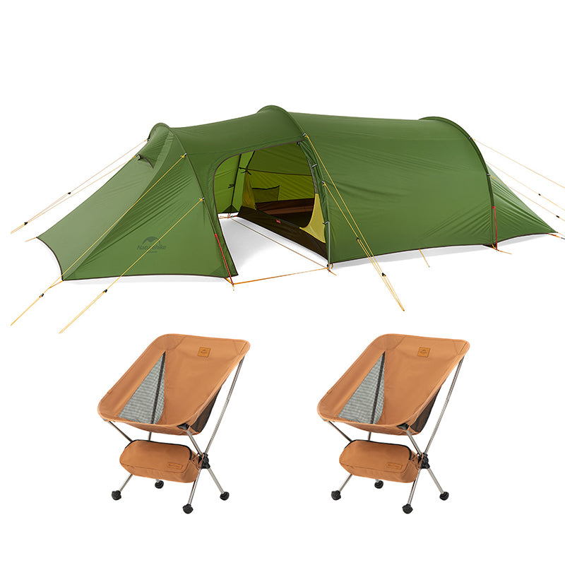An image of a Opalus Tunnel 3P Camping Tent Plus YL08 Ultralight Foldable Camping Chair*2 by Naturehike official store