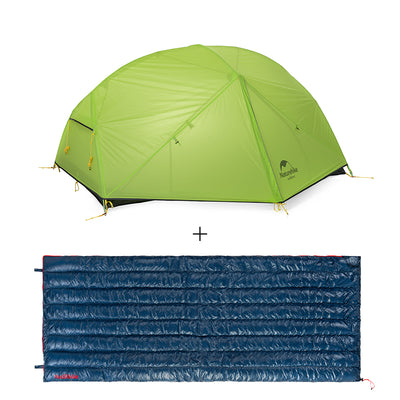 An image of a Mongar 2P Double Layer Camping Tent Plus CWM400 Ultralight Sleeping Bag by Naturehike official store
