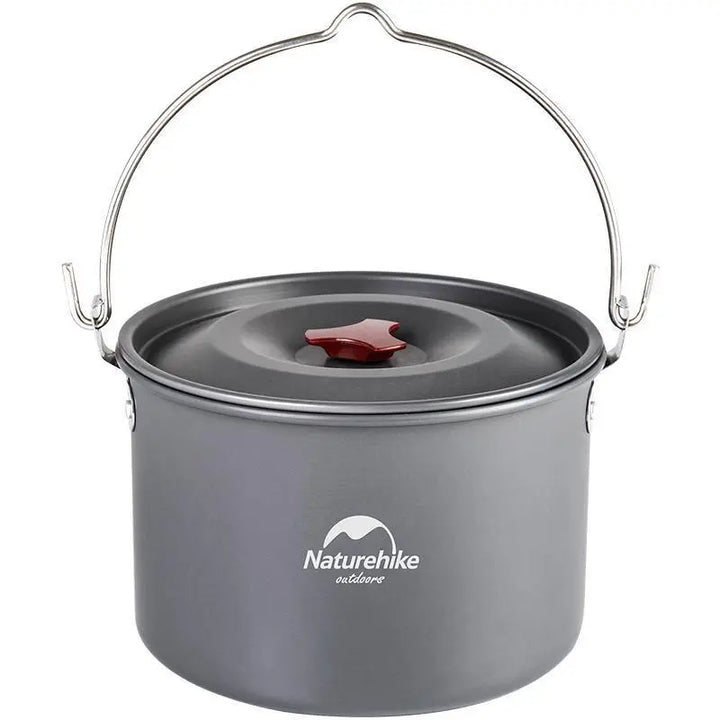 4-6 Persons Hard Anodized Aluminum Alloy Hanging Pot main image on a white background, showcasing its large capacity and lightweight, durable design for group camping and outdoor meals.